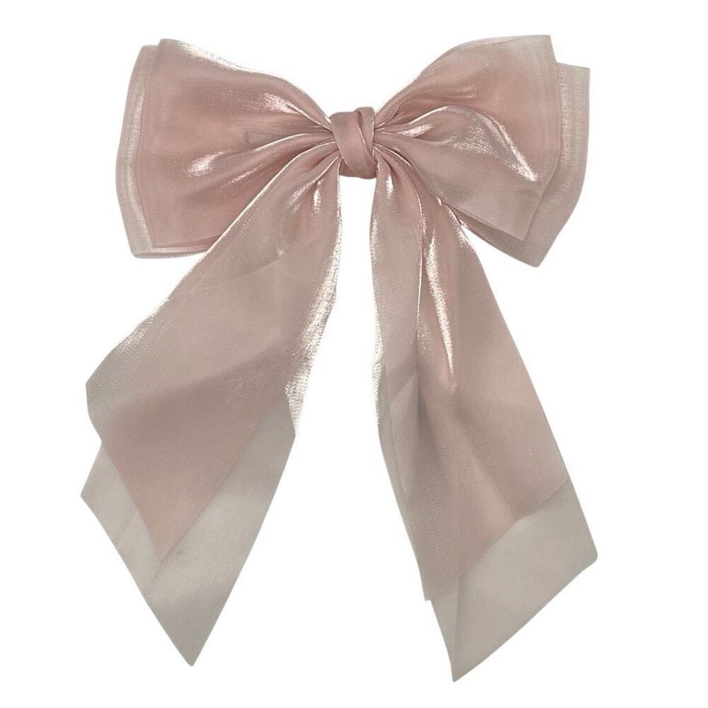 Pink Iridescent Mesh Bow Hair Clip – Sheer Ribbon Hairpin, Soft & Feminine